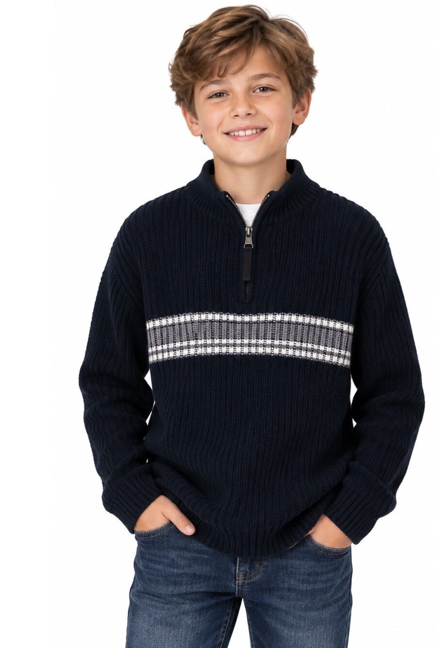 Vintage Boys 1/2 Zip Striped Sweater Navy Gray White Size M 10/12 EUC
